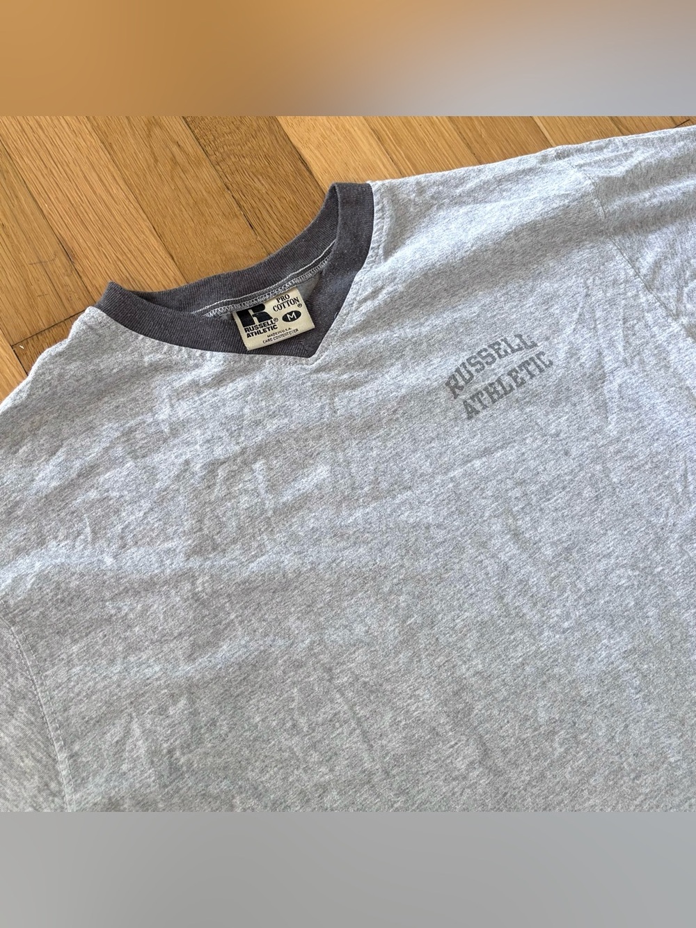 Vintage 90s Russell Athletic Pro Cotton Shirt V-Neck Ringer Made In USA M - Picture 4 of 9